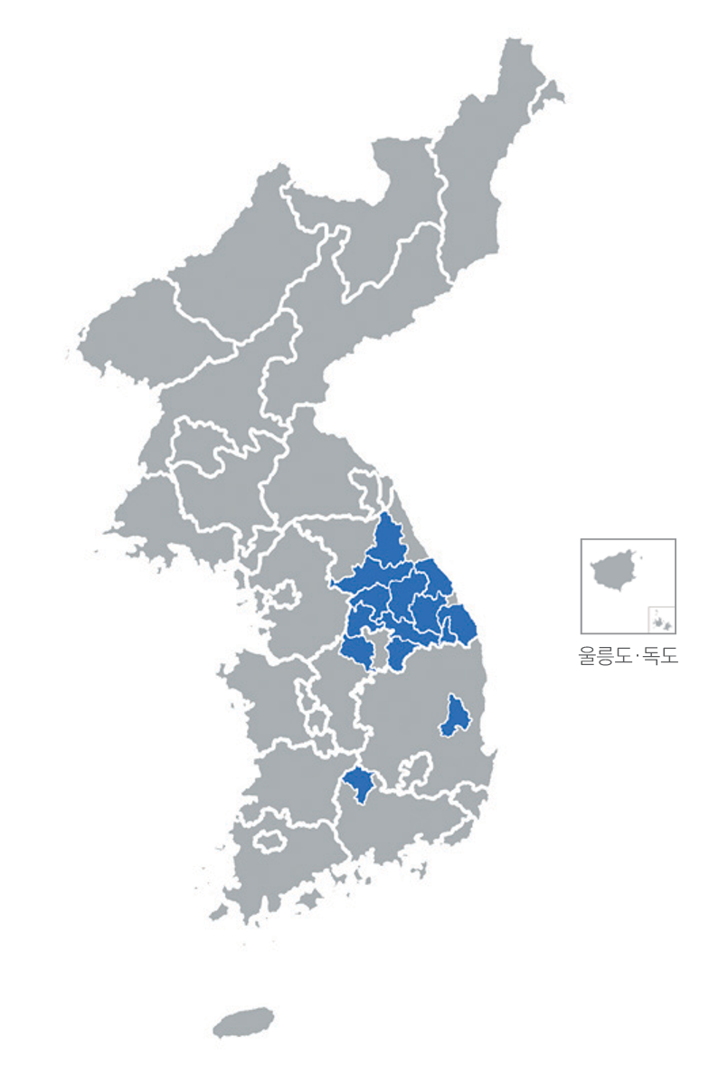 한반도 분포지도