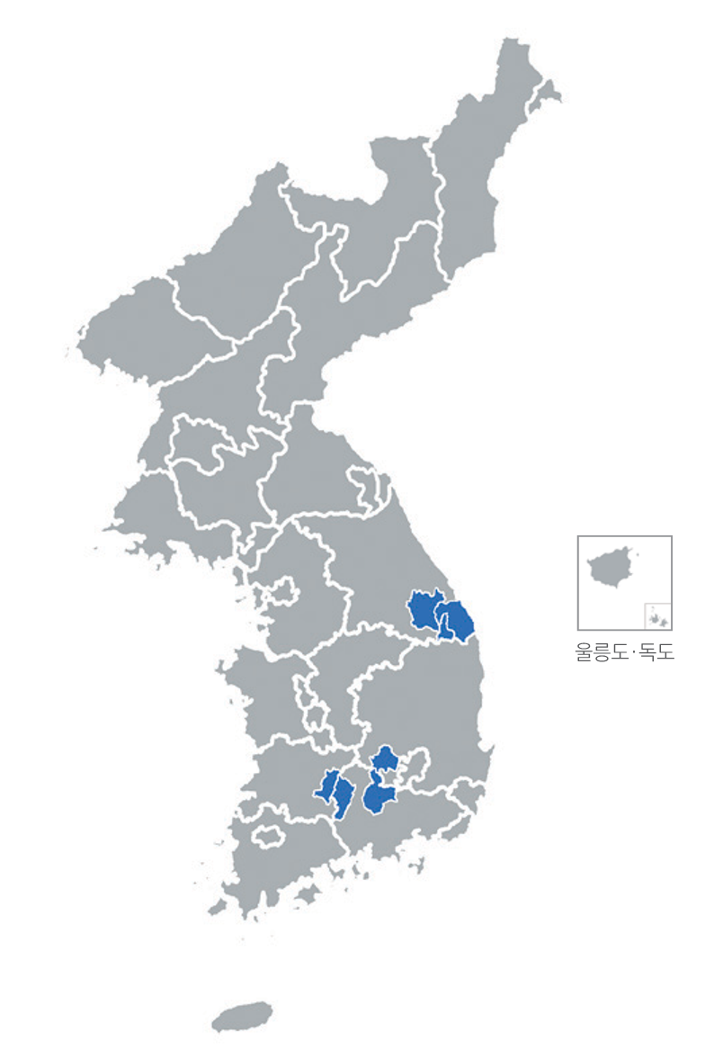 한반도 분포지도