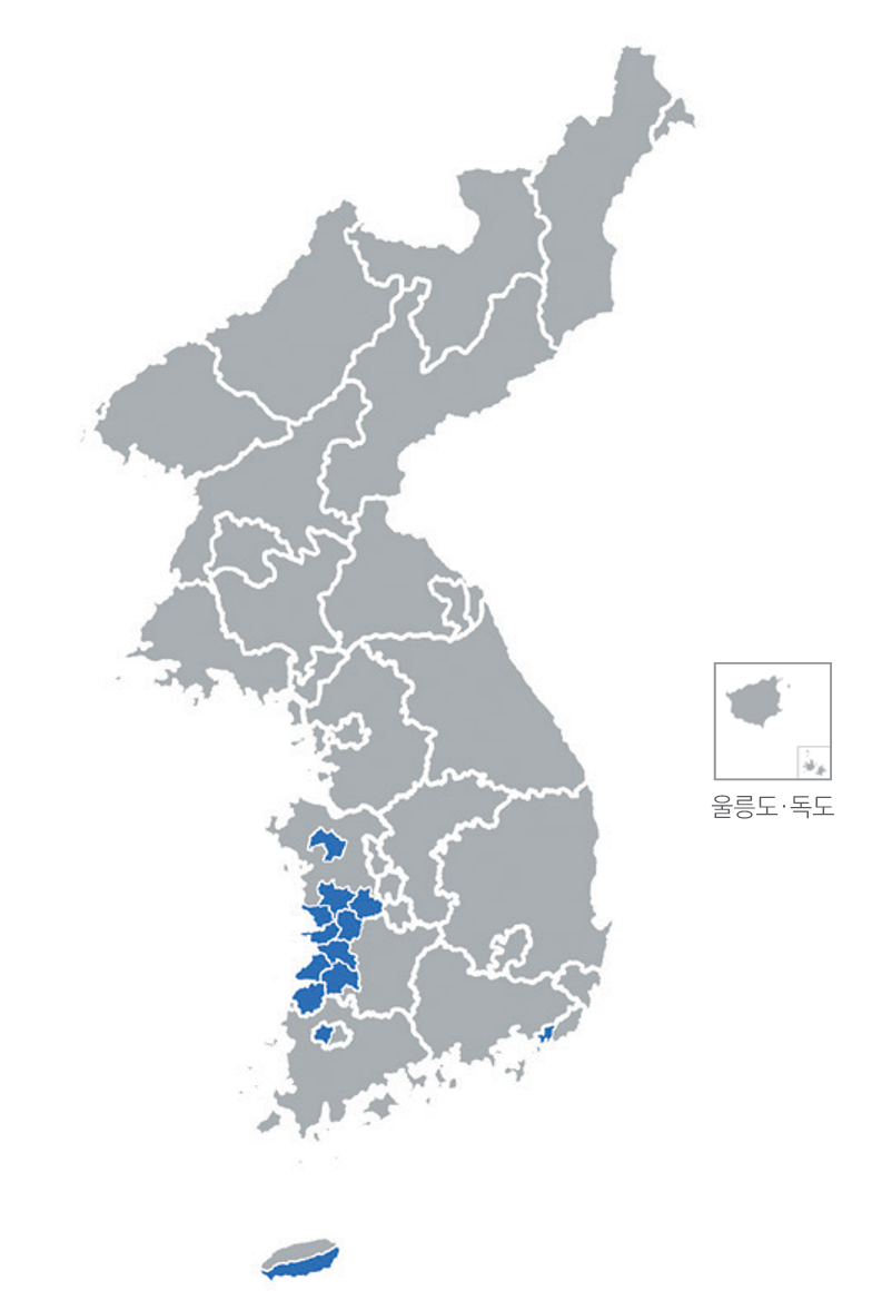 한반도 분포지도