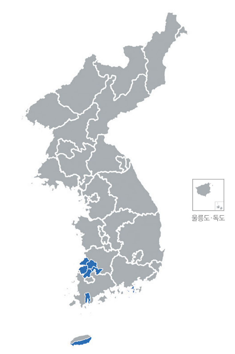 한반도 분포지도