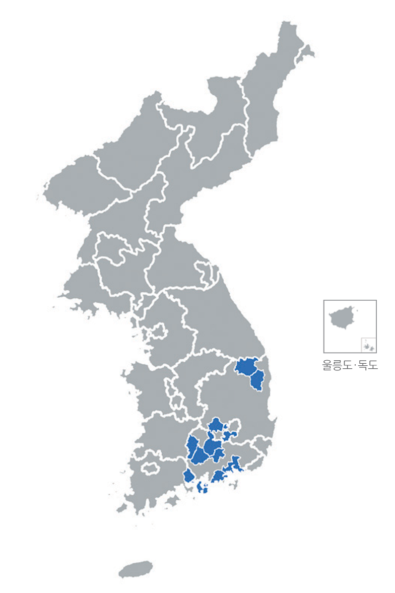 한반도 분포지도