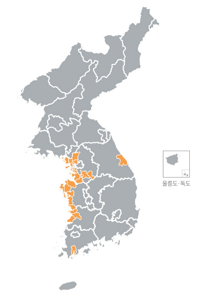 한반도 분포지도