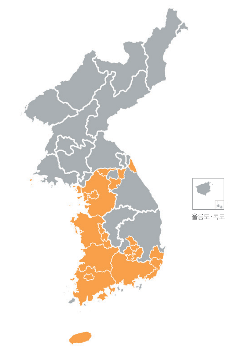 한반도 분포지도