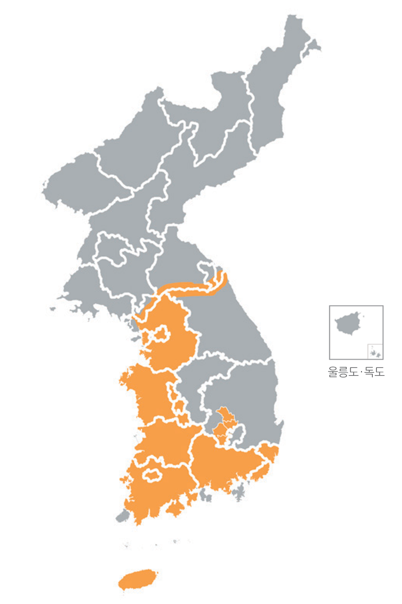 한반도 분포지도