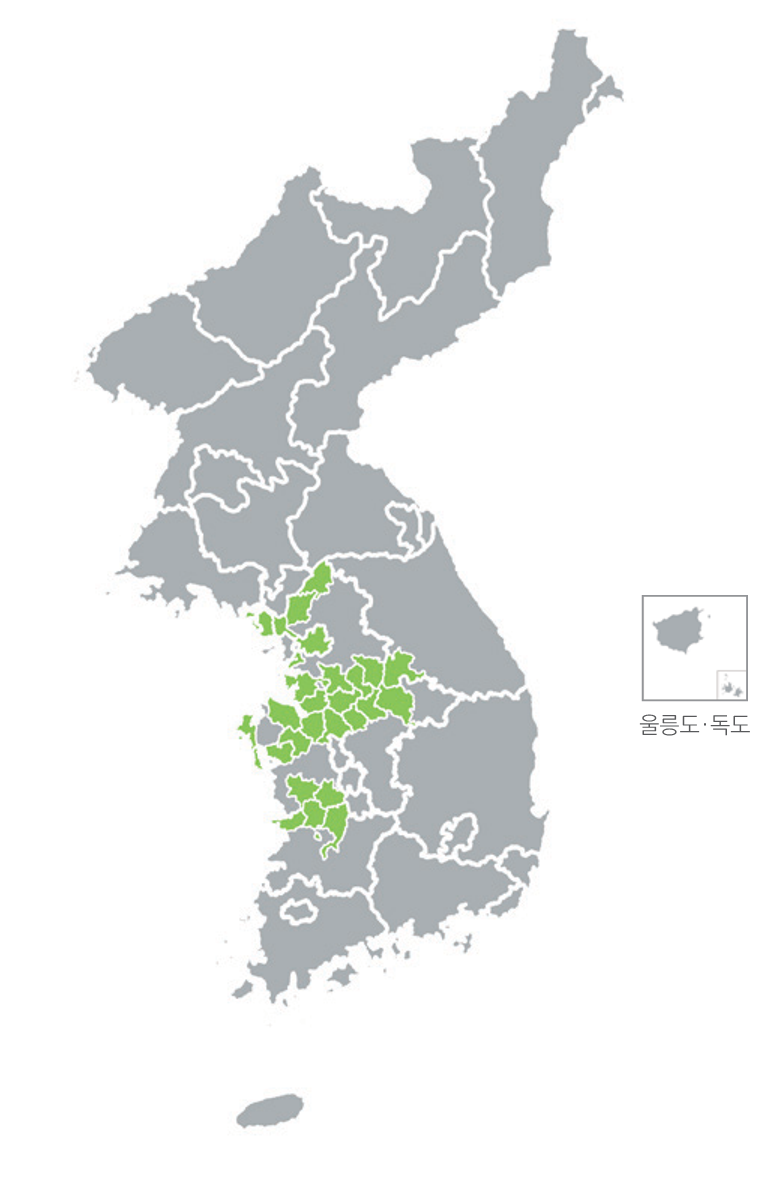 한반도 분포지도