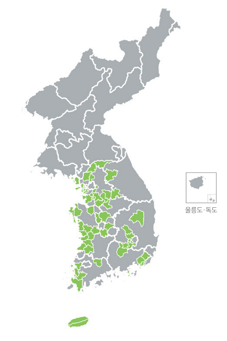 한반도 분포지도