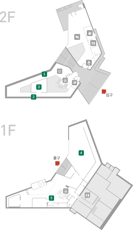 1층 - 1 에코갤러리, 2 에코플레이, 3 에코판타지, 엘리베이터, 화장실 / 2층 - 1 반가워! 미디리움, 2 에코갤러리, 안내데스크, 엘리베이터, 매표기, 유아휴게실, 화장실, 서천군관광홍보관, 카페, 특산품매장